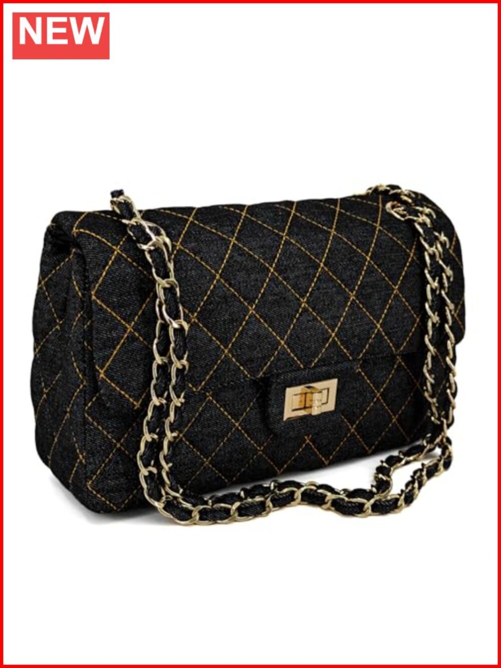 Quilted Flap Shoulder Bag with Chain Strap Adjustable Crossbody